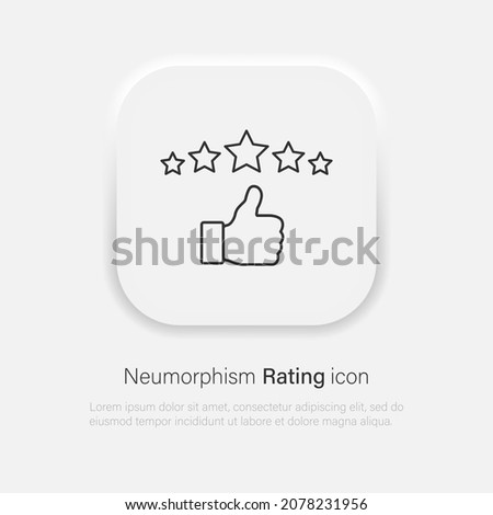 Rating vector icon. Feedback thumb up with five stars symbol in trendy neumorphism style. Vector EPS 10