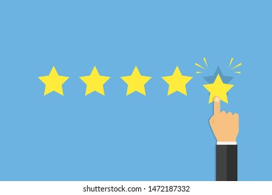 Rating vector illustration. Hand with finger touching star. Customer feedback business concept. EPS 10
