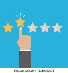 Rating vector illustration. Hand puts star rating click. Icon flat design