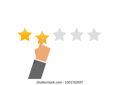 Rating vector illustration. Hand puts star rating click icon in flat design