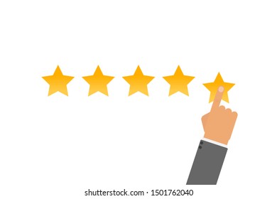 Rating vector illustration. Hand puts star rating click icon in flat design