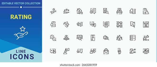 Rating vector line icon set. Related to rate, thumb, positive, survey, service, message and more. Review icon set. Thin linear style icons. Editable vector. Pixel perfect.