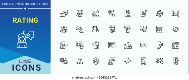 Rating vector line icon set. Related to rate, thumb, positive, survey, service, message and more. Review icon set. Thin linear style icons. Editable vector. Pixel perfect.