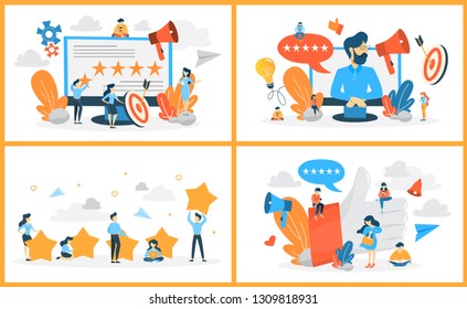 Rating web banner set. Idea of feedback and review in internet. Ranking system. Five star. Isolated vector illustration in cartoon style