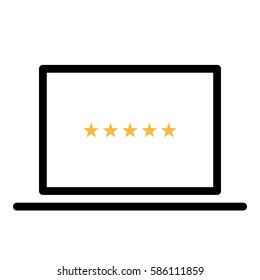 Rating_Review icon - Flat design, glyph style icon - Yellow enclosed in a computer