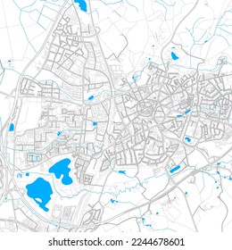 Ratingen, North Rhine-Westphalia, Germany high resolution vector map with editable paths. Bright outlines for main roads. Use it for any printed and digital background. 