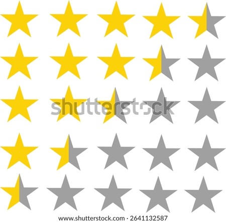ratings icon vector. 4.5 star, 3.5 star, 2.5 star, 1.5 star