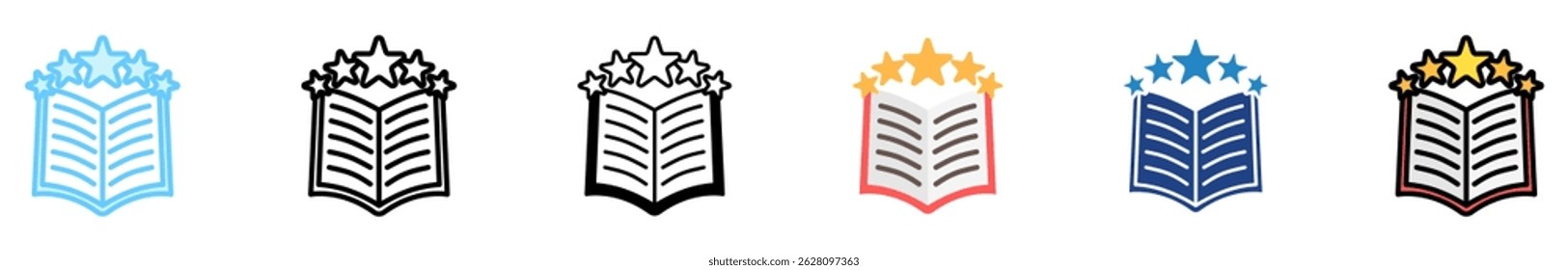 Classificações multi estilo, mini conjunto de ícones de ilustração. contorno, plano, glifo, cor da linha. vetor para UI, UX, aplicativo, web, digital ou impressão, relacionado com dias de alfabetização internacional, educação.
