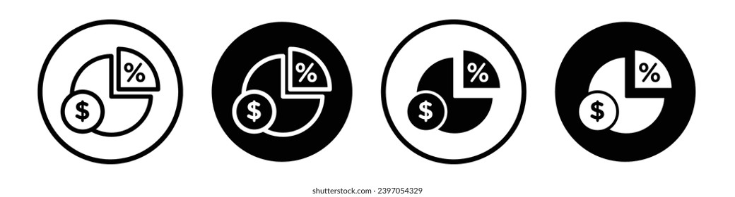 Ratio icon set. discount percentage vector symbol in black filled and outlined style.