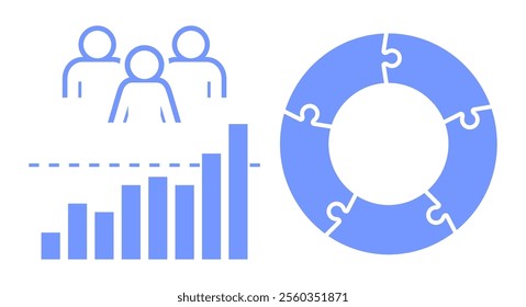 Ratio of men to women, chart graph, puzzle diagram. Population infographics. Circle diagram. Flat vector illustration isolated on white background.