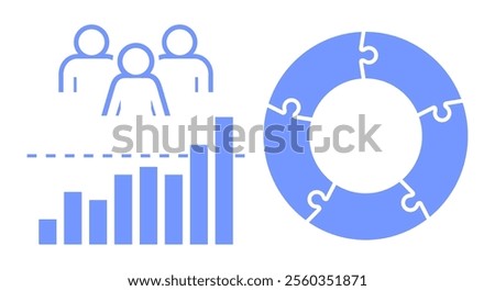 Ratio of men to women, chart graph, puzzle diagram. Population infographics. Circle diagram. Flat vector illustration isolated on white background.