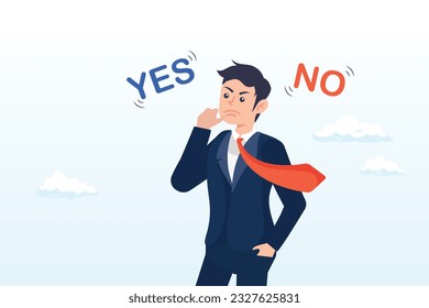 Rational businessman thinking and make decision for business or career question, business decision making, choose yes or no alternative or choices, leadership to direct business to succeed  (Vector)
