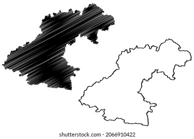 Distrito de Ratlam (estado de Madhya Pradesh, división de Ujjain, República de la India), mapa de ilustración vectorial, dibujo garabato mapa de Ratlam