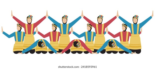 Ratoh Jaroe, baile tradicional indonesio o también conocido como baile samano Isolated Illustration.