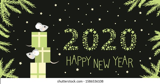 Rats in the gift box. New Year 2020. 