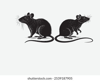 Rats are highly adaptable, intelligent rodents known for their resourcefulness and agility. Characterized by a slender body, pointed snout, and long, scaly tail, they have large, dark eyes suited for 