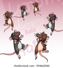 Rats jumping funny and jolly, cartoon, vector.