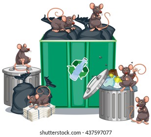 Rats looking for food from trashcans illustration