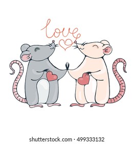 Rats in love. Vector image.