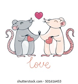 Rats in love. Vector image.