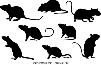 rats, mice set black silhouette isolated vector