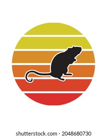 Rats Retro Sunset Design template. Vector design template for logo, badges, t-shirt, POD and book cover. Isolated white background.