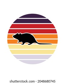 Rats Retro Sunset Design template. Vector design template for logo, badges, t-shirt, POD and book cover. Isolated white background.