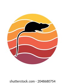 Rats Retro Sunset Design template. Vector design template for logo, badges, t-shirt, POD and book cover. Isolated white background.