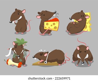 Rats Rodent Cheese Trap set, vector illustration cartoon.