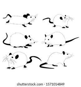  rats,  rodents, black and white silhouette, set