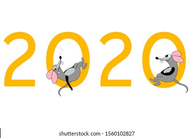 Rats are sitting on numbers, concept: symbol of new year 2020 vector illustration on a white isolated background