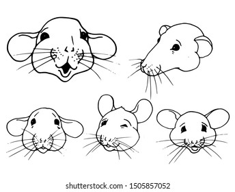 Rats, symbol of the year 2020 according to the Chinese calendar, portraits of rats with different variants of emotions, vector illustration