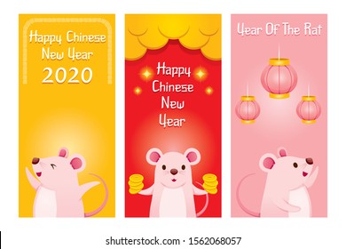 Rats In Three Banners Decoration Set, Happy Chinese New Year 2020, Year Of The Rat, Traditional, Celebration, China, Culture