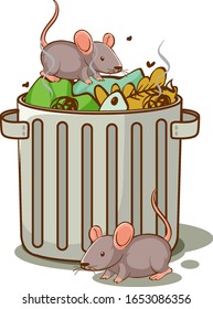 Rats And Trash On White Background Illustration