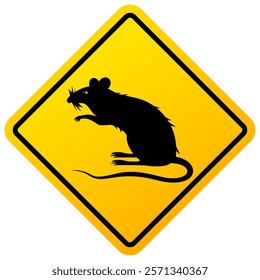 Rats warning sign isolated on white background. Pest control yellow forewarn placard.