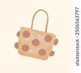Rattan bag with flower decoration, vector illustration with separate background