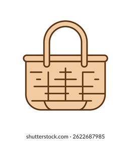 Rattan bag icon simple flat illustration
