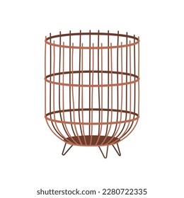 Rattan basket, trendy home interior storage, basketwork. Empty basketry, natural wickerwork, big deep tall vine wicker bin modern style. Flat vector illustration isolated on white background