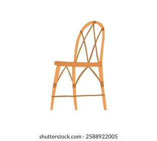 Rattan chair in a flat style. Rest, furniture. Hand drawn vector illustration.