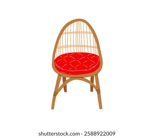 Rattan chair in a flat style. Rest, furniture. Hand drawn vector illustration.