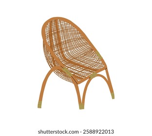 Rattan chair in a flat style. Rest, furniture. Hand drawn vector illustration.
