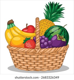 Rattan container with produce vector graphic white