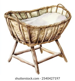 Rattan Cradle watercolor clipart illustration