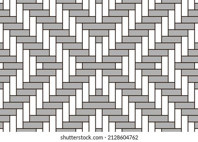 Rattan lattice basket seamless white and grey pattern. Abstract texture. Vector woven bamboo backdrop. Interlace placemat. Geometric herringbone structure. Straw or wooden decorative material