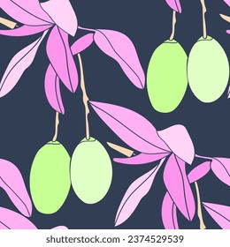 Rattern of mango tree branches.Graphic images pictures.Vector.Seamless pattern.