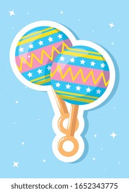 rattle baby toy in blue background vector illustration design