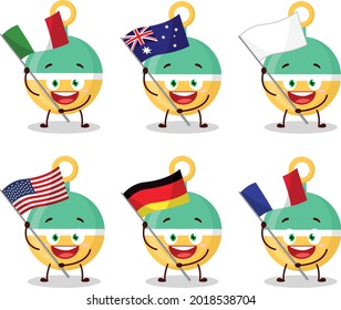 El personaje de caricatura de Rattle lleva las banderas de varios países. Ilustración del vector