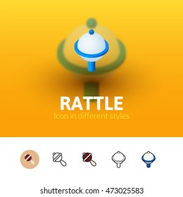 Rattle color icon, vector symbol in flat, outline and isometric style isolated on blur background