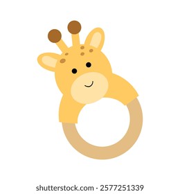 Rattle in the form of a cute giraffe. Bright toy for a newborn. Colorful rattle for a small child. Vector illustration isolated on a white background.