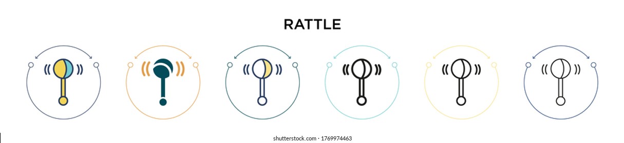 Rattle icon in filled, thin line, outline and stroke style. Vector illustration of two colored and black rattle vector icons designs can be used for mobile, ui, web